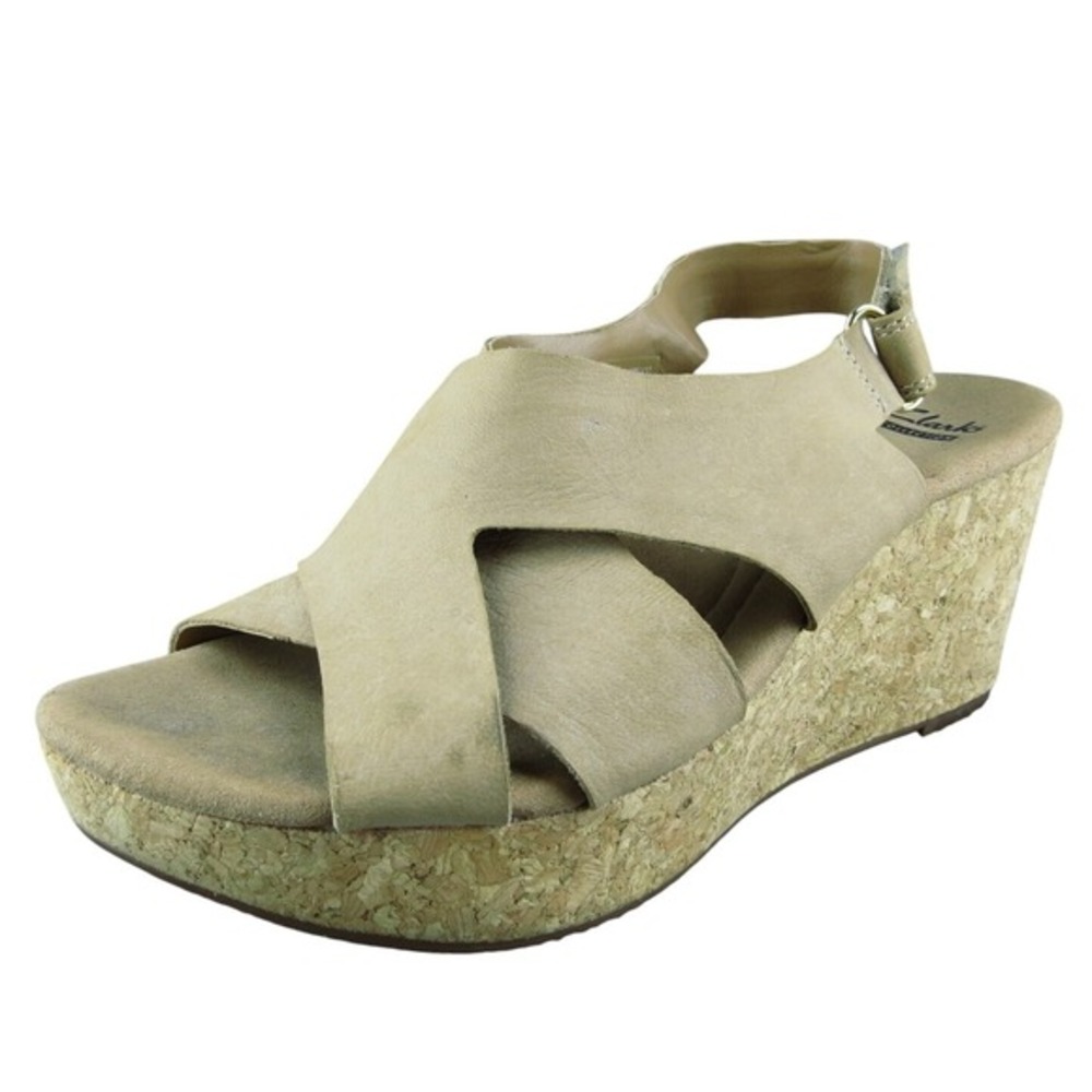 Clarks Collection Women Strappy Sandal Shoes Brown Leather Size 7.5 Medium